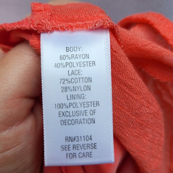 New Directions Coral Red Shift Dress NWT Lace Asymmetric Sleeveless Solid - Picture 14 of 15